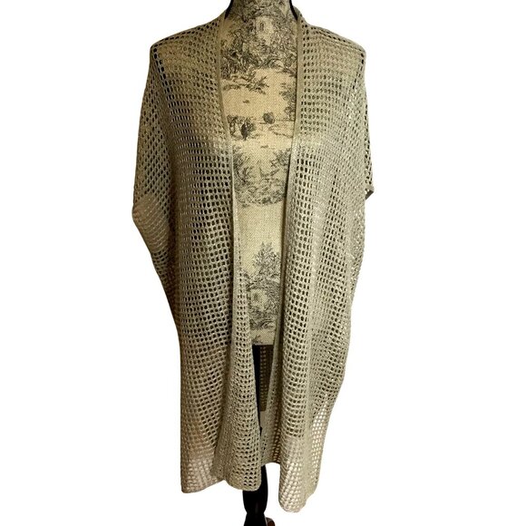 EILEEN FISHER Organic Linen Duster Cardigan Natural Sleeveless Relaxed Fit NWT - Picture 3 of 10